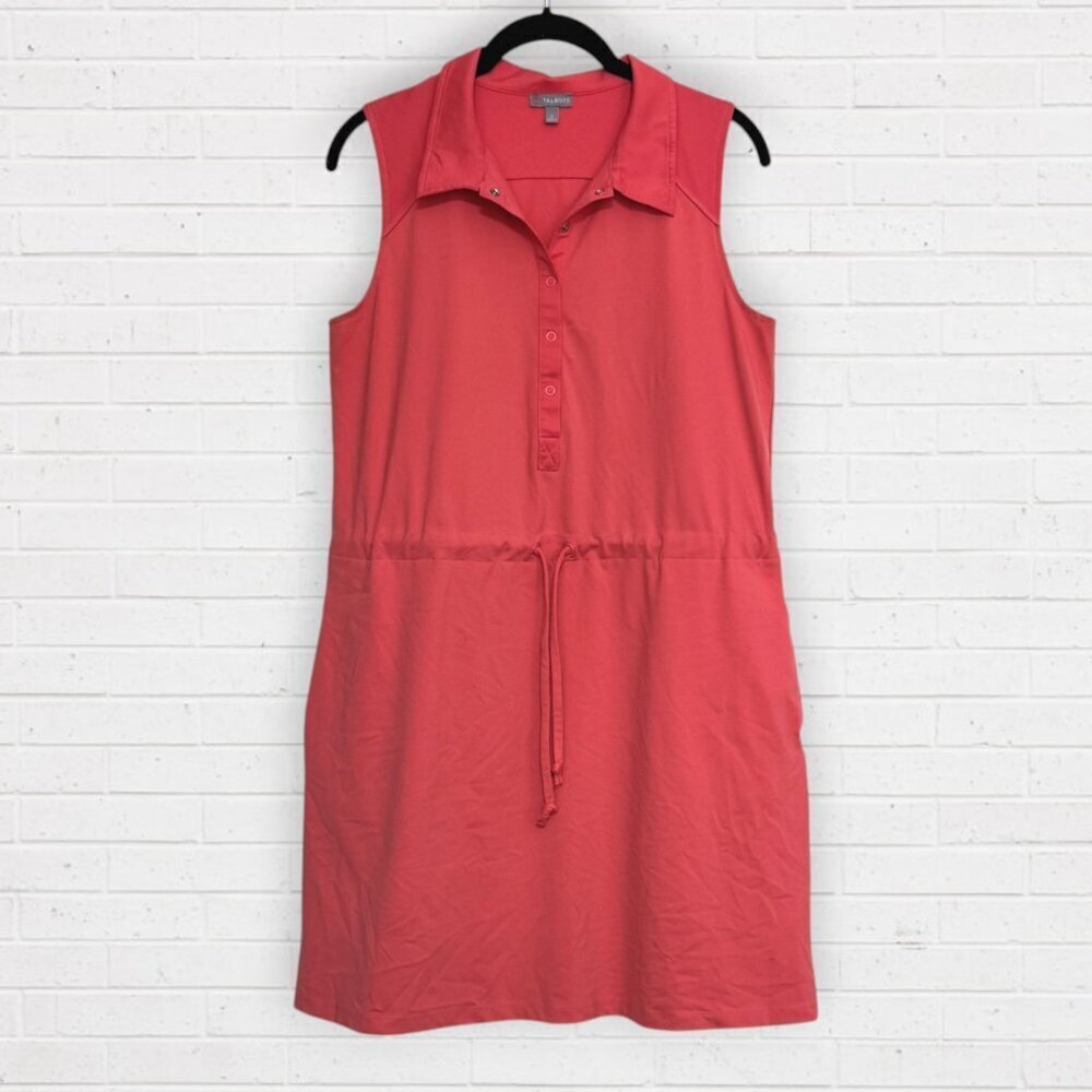 T by TALBOTS Tech Stretch Sleeveless Polo Drawstring Coral Orange Tennis Dress S
